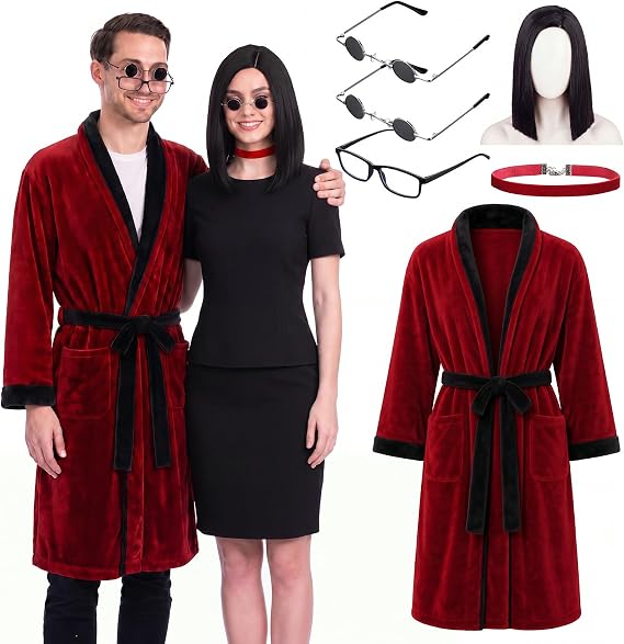 Janmercy 6 Pcs Halloween Father & Mother Costume for Couple Adult