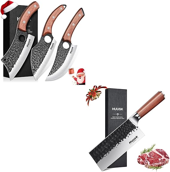 Huusk Butcher Knife Set of 3 with Japanese Meat Cleaver