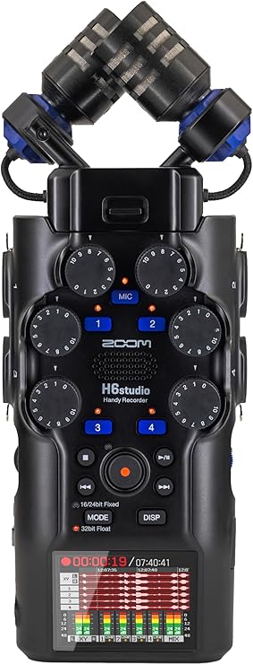 Zoom H6 Studio Handy Recorder for Filmmakers & Musicians | Clip-Free Audio with 32-Bit Float, 8 Tracks, Gain Knobs, F-Series Preamps, Large X/Y Mics, 4 XLR/TRS Inputs, USB Interface