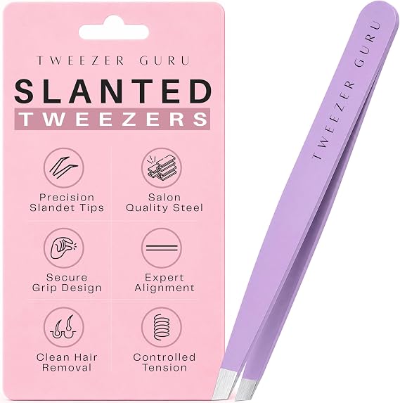 Tweezer Guru Tweezers for Women Facial Hair & Men Precision Slant-Pointed Eyebrow Tweezer for Ingrown Hair, Blackhead & Splinter Removal (Purple)