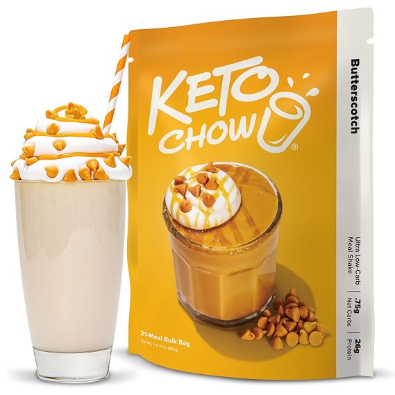 Keto Chow Butterscotch Meal Replacement Shake Powder, 21 Meals | Nutritionally Complete Low Carb Meal, High Protein Breakfast or Lunch Replacement, Gluten Free, Keeps You Full for Hours