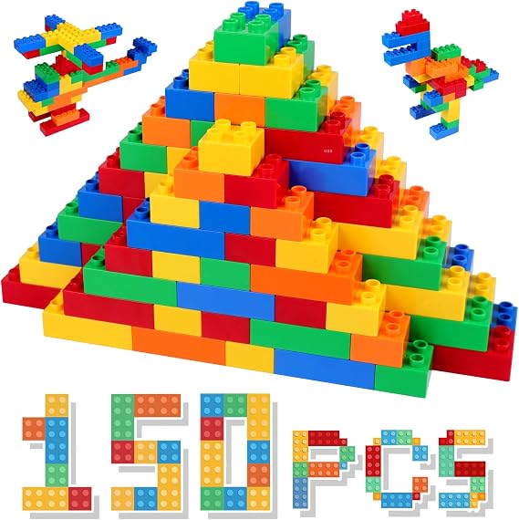 Large Building Block Set, 150 Building Blocks, Compatible with Duplo Building Bricks and Top Brands, Suitable for Children Aged 3 4 5 6 Years, A Great Building Block Gift for Boys and Girls.