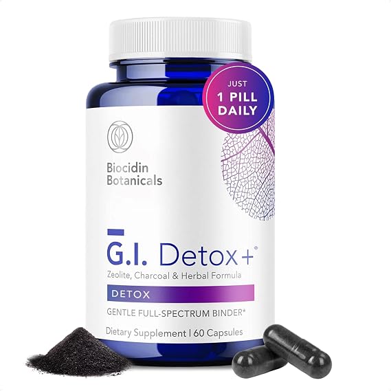 Biocidin GI Detox+ Binder Supplement, Toxins Cleanse Support, 60 Count | Gut Detox, Zeolite Heavy Metal Cleanse Support, Activated Charcoal, Silica & Humic Powder, May Reduce Bloating