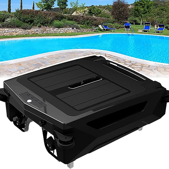 Solar Powered Robotic Pool Skimmer with Dual Charging Options and 5-Hour Continuous Cleaning Battery Power, Shallow Water Safeguard, Automatic Robotic Pool Cleaner 100m2