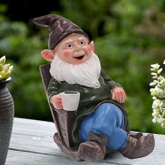 Tirifer Drinking Coffee Garden Gnome Statue Decoration, 7.3" Garden Figurine Ornament Sculpture for Outdoor Indoor Home Lawn Yard Balcony Porch Patio