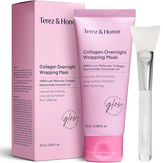 TEREZ & HONOR Collagen Night Wrapping Peel Off Mask: Korean Face Mask for Elasticity, Hydrating & Glow - 100Dalton Smallest Molecular Collagen for Glass Skin, Dermatologist Tested, 2.53 FL OZ/75mL