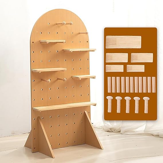 Wood Pegboard Kit, Peg Board Display Stand, Tool Pegboard, Office Pegboard, Kitchen Pegboard, Gaming Pegboard, Garage Pegboard (Color : Wood Color)