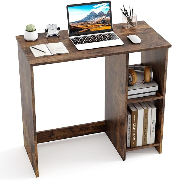COSTWAY Small Compact Computer Study Desk (Brown, 80 x 40 x 74cm)