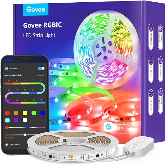 Govee 16.4ft RGBIC LED Strip Lights, Smart App Control Light for Bedroom | Bluetooth Color Changing LED Lights, DIY Segmented Color, Enhanced Music Sync for Bedroom, Kitchen and Home Decor