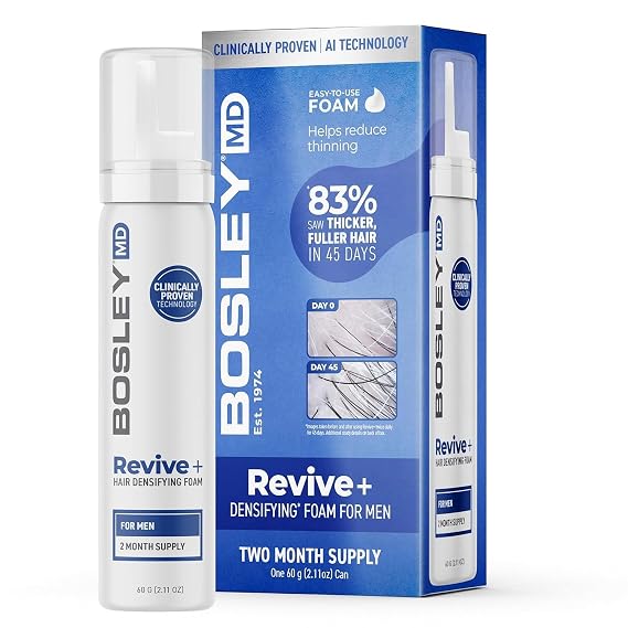 BosleyMD Mens Revive + Densifying Treatment Foam Drug-Free Hair Thinning Treatment with YuvaBio Y100TM, Biotin & Pumpkin Seed Oil 60-Day Supply, 2.11 oz