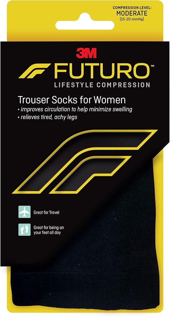 Futuro Trouser Socks for Women, Moderate Compression Helps Improve Circulation to Help Minmize Swelling