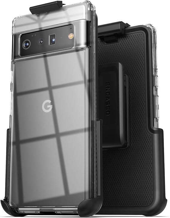 Encased Belt Case Designed for Google Pixel 6 Pro Clear Phone Case with Holster Clip (2021)