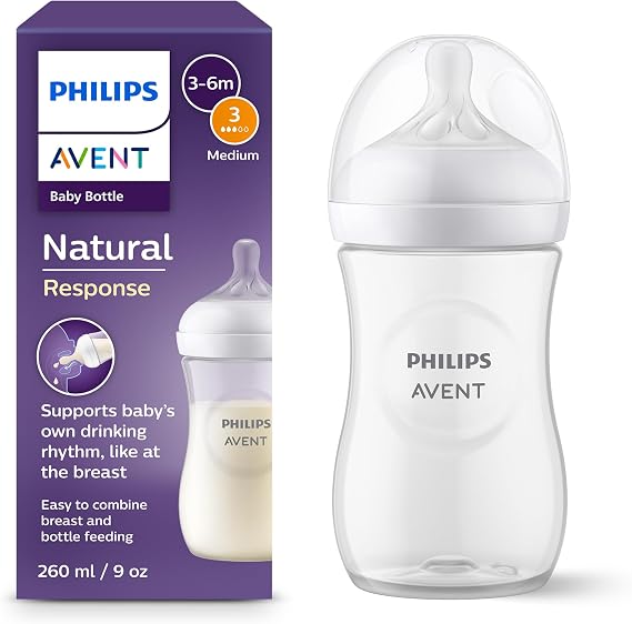 Philips Avent Biberón Natural Response: biberón para bebés recién nacidos de 260 ml, sin BPA, a partir de 1 mes (modelo SCY903/01)