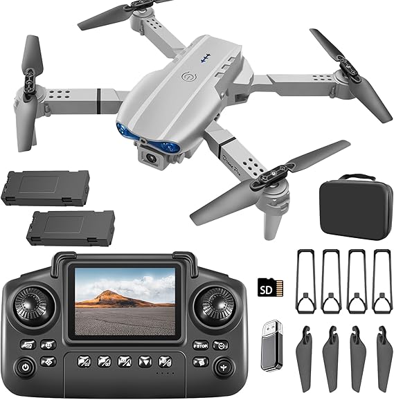 E99max Drone with Screen Controller, Black Carrying Case, 2Batteries