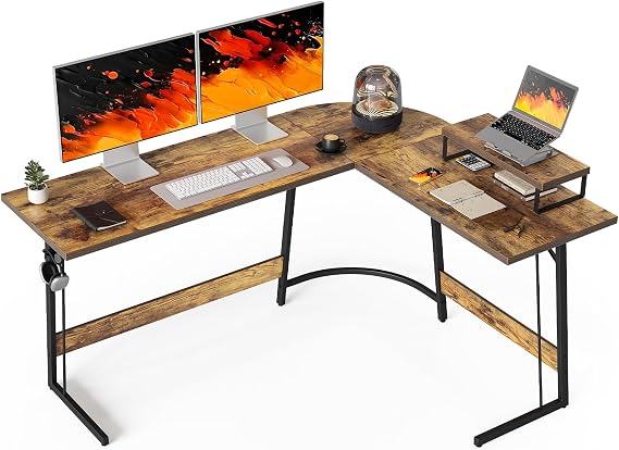 CubiCubi L Shaped Gaming Desk, 170 x 120 cm Computer Desk with Monitor Stand, Office Table for Home and Office, Rustic Brown