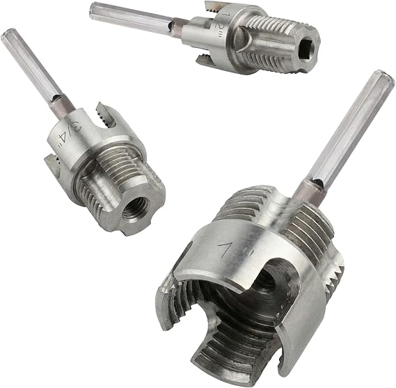 3 Pcs Integrated Internal & External Pipe Threading Tool, Electric Drill Compatible Pipe Threader Kit, 1/2" & 3/4"& 1" Dual-Function Pipe Threading Tool for PVC/Plastic Pipes