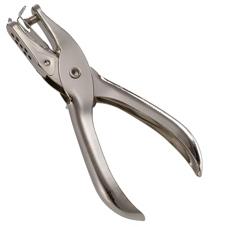 Officemate Single Hole Punch - 5 Sheet Capacity, 0.25 Inch Hole Size, Nickel Plated Hand Punch with Built-in Paper Chip Catcher, Silver