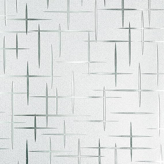 Frosted Window Film Non-Adhesive, Frosting Privacy Film for Glass Windows, Self Static-Cling Decorative Window Cling for Home Office UV Protection Cross Pattern (35.4" x 118")