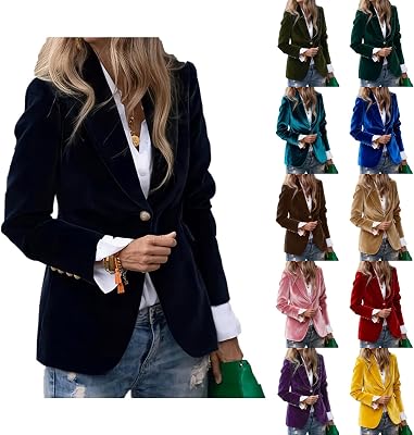 Velvet Blazer Women Long Sleeve Open Front Cardigan Business Casual Suit Jacket Work Office Dress Coats Outerwear