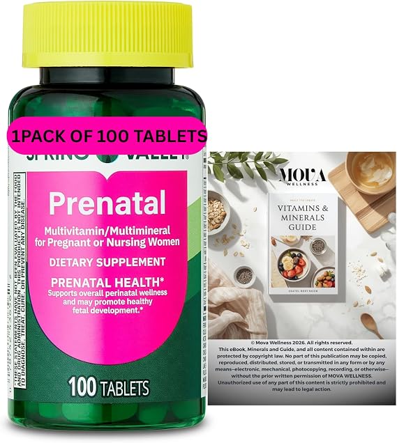 Prenatal Multivitamin 100 Tablets, Prenatal Vitamins for Women, Pregnancy Must Haves + Complimentary Vitamin & Mineral Guide Upon Request