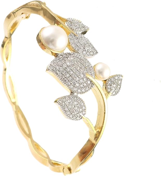 Bangles Indian Rajasthani Handmade Meena Work Gold Plated Ad size 2.8 inch normal size Traditional Jewelry gifting wedding 6364 (White Pearl bracelet 1 piece, Free Size)