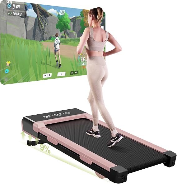DeerRun Raceable Walking Pad Portable Under Desk Treadmill with 9% Incline 3HP Walking Treadmill for Home 136KG Adjustable Speed 1-6KM/H, LCD Screen Display Remote & APP Control No Assembly
