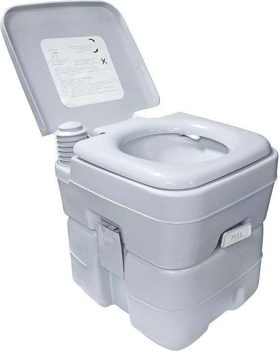 Portable Toilet with 5.3 Gallon Waste Tank & 3.2 Gallon Water Flush Tank Indoor & Outdoor Use Detachable Compact Commode for RV Camping Sailing Shopkeeper Outdoor Worker Trucker Potty Gray