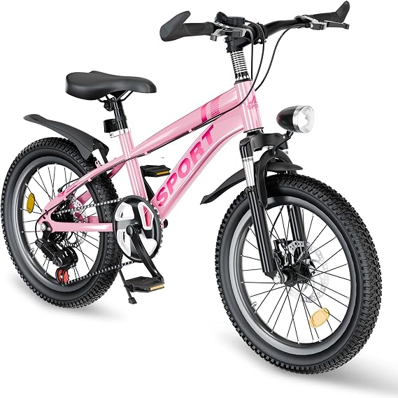 20/24 Inch Kids Mountain Bike for Boys & Girls 7-12, 7-Speed, Dual Disc Brakes, Shock Absorber, LED Light Road Bicycle