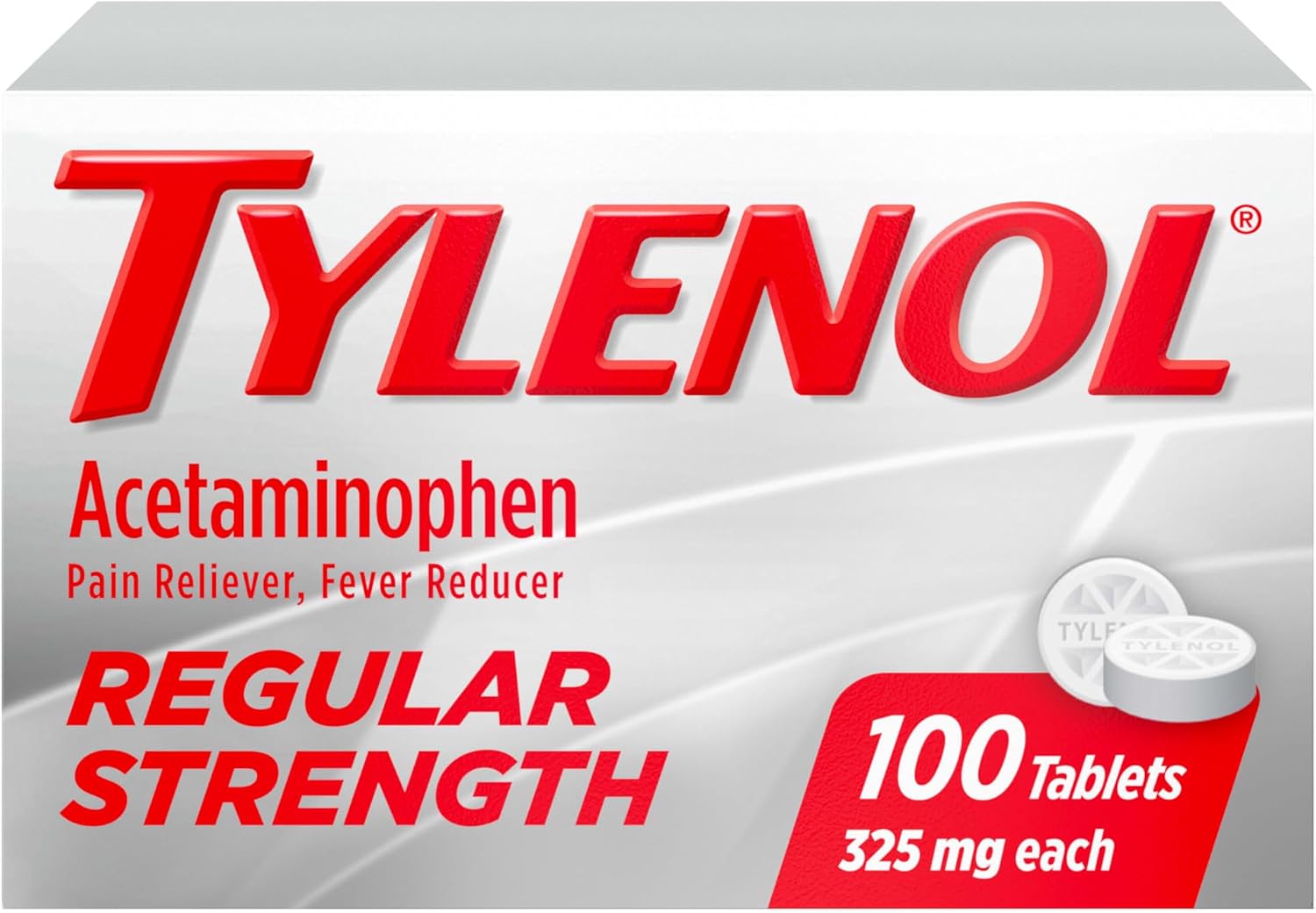 Tylenol Regular Strength Tablets with 325 mg of Acetaminophen, Fever Reducer & Pain Reliever for Headache, Backache, Muscle Aches, Joint Pain & Menstrual Cramps, 100 ct