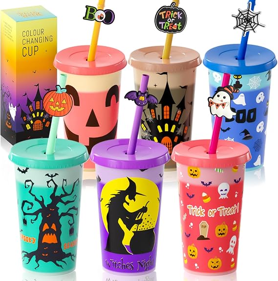 OOINQQ Halloween Color Changing Cups with Lid and Straw for Kids