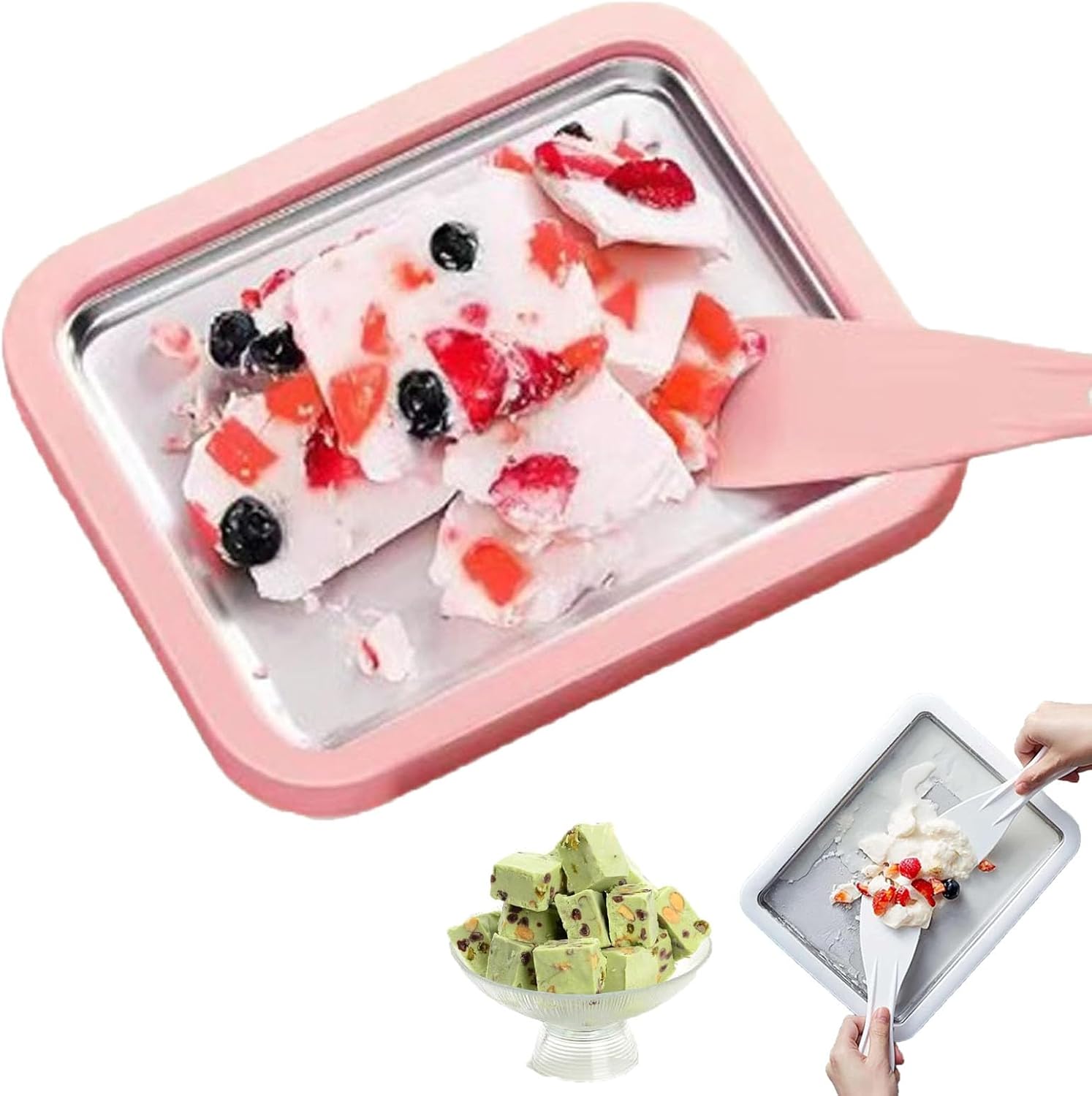 Petrus Ice Cream Tray, Petrus Ice Cream Maker, 2024 New Ice Cream Roll Maker Rolled Ice Cream Machine, Instant Cold Plate with 2 Scrapers, DIY Mini Ice Cream Plate Maker Sweet Roller Pink, one size