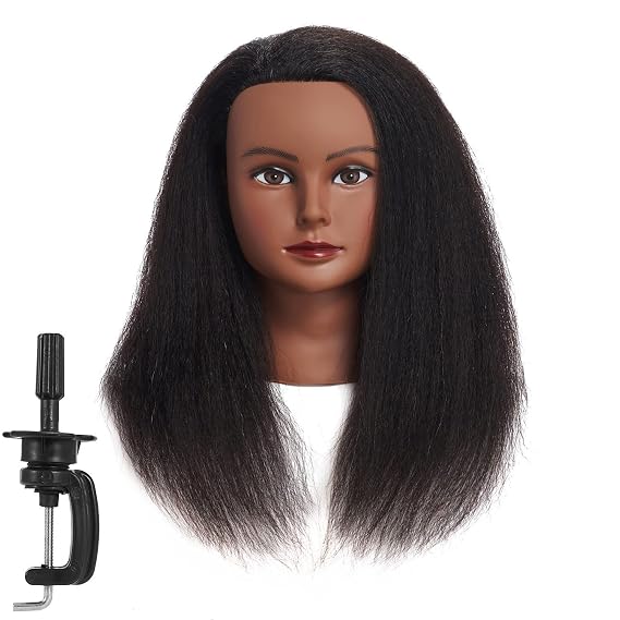 14-16 inch 100% Real Hair Mannequin Head for Hairdresser | Traininghead Cosmetology Doll Training Head Manikin Practice Head Hair Styling Braiding with Clamp Holder Female