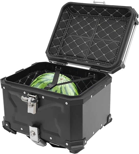 45L Motorcycle Top Case, Universal Aluminum Alloy Motorbike Tail Box with Safety Lock & Back Cushion,Leather Lining,Large Capacity Waterproof Detachable Top Storage Box for 99% of Motorcycle Frames
