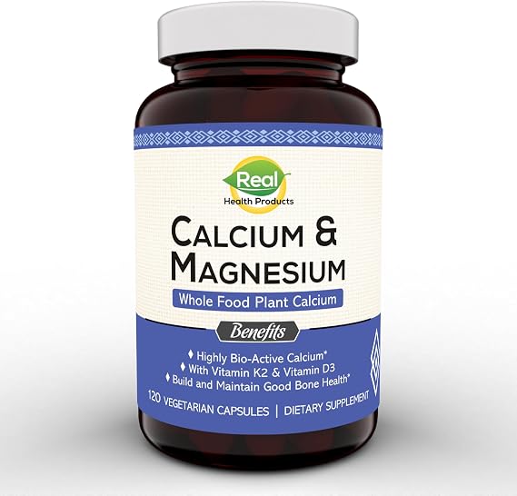 Plant Calcium & Magnesium Supplement with Boron, Vitamin D3 & K2 MK-7 - Optimal Calcium-Magnesium Ratio for Bone Strength and Health, Vegan, Non-GMO, Allergen-Free, 120 Capsules