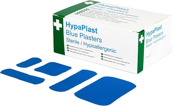 Safety First Aid Group HypaPlast Blue Catering Plasters, Assorted (Pack of 100) Sterile Hypoallergenic