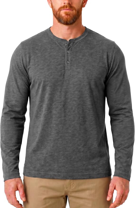 Zengjo Henley Shirts for Men Long Sleeve 3 Button Cotton Blend T-Shirt | Light stretch, cool mornings, weekend errands, casual travel, easy layering