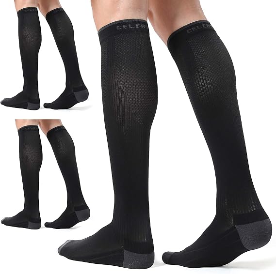 3 Pairs Compression Socks for Women Men 20-30mmHg Travel Flight Socks