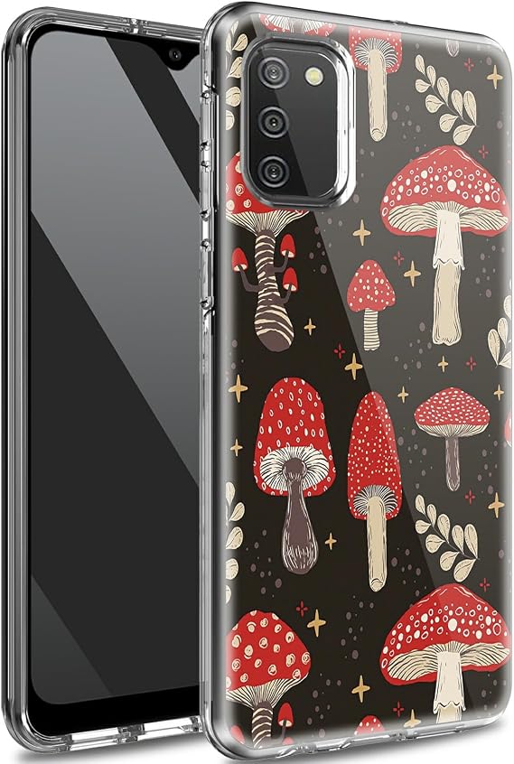 Mushroom Star Clear Phone Case Desgin for Samsung Galaxy A03S, Dual Layer Soft Rubber Bumper + Anti-Scratch Hard Back Full Covered Case for Galaxy A03S