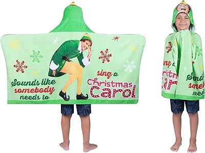 Franco Elf The Movie Buddy Holiday Kids BathPoolBeach Soft Cotton Terry Hooded Towel Wrap, 24 in x 50 in, Official Licensed Elf Movie Product
