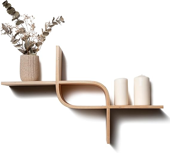 EWART WOODS Floating Wall Mounted Shelf from Wood, Decorative Geometric Wooden Shelves, Unique Oak Hanging Display, Modern Walnut Rack