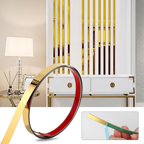 16.4ftx0.78in Gold Molding Trim Peel and Stick, Flexible Mirror Frame Border Self-Adhesive Metal Trim for Wall Ceiling Floor Cabinet Tile Edge Moulding (16.4ft x 0.78in)