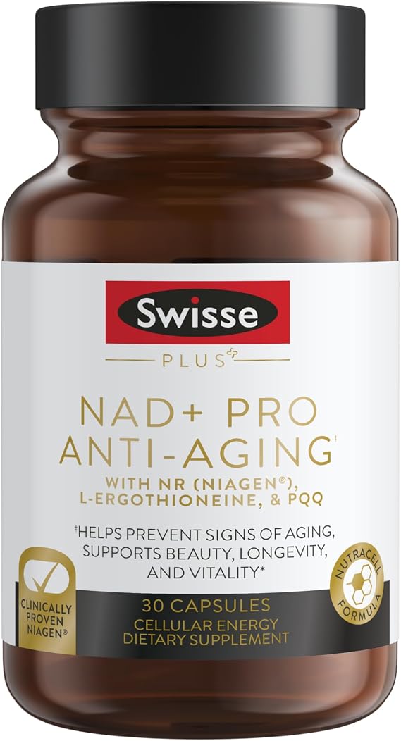 Swisse NAD+ Pro Anti-Aging | Featuring Clinically Proven 300mg Niagen | L-Ergothioneine & PQQ | Supports Beauty, Longevity & Vitality | 30 Capsules