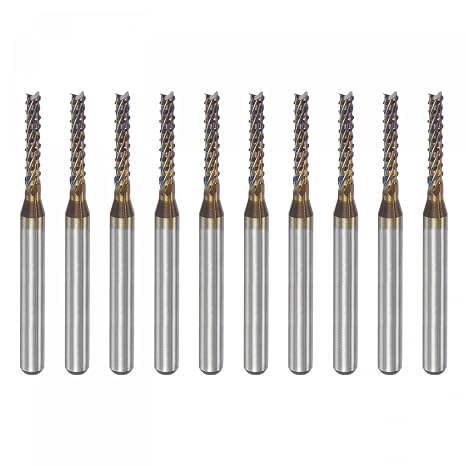 uxcell End Mill CNC Router Bits, 2mm x 12mm 1/8" Shank Diamond Film Coated Carbide Engraving Bit Milling Cutter Right Hand for PCB Plastic Fiber Wood 10pcs