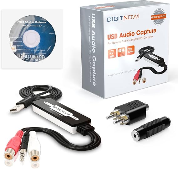 DIGITNOW USB 2.0 Audio Capture Card,Cassette Converter,Cassette to Digital,Cassette to MP3 Converter,Support Mac & Windows 10/8.1/8 / 7 / Vista/XP