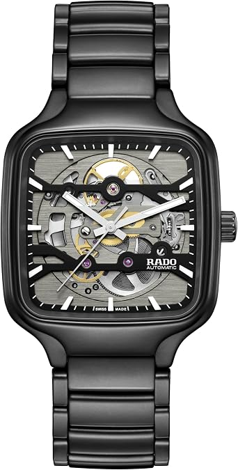 Rado - True Square - Unisex Automatic Swiss Watch - 38mm Square Rhodium Black Dial - Black High-Tech Ceramic Bracelet - R27197152