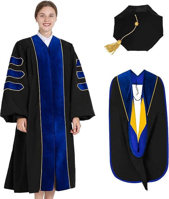 GraduationMall Deluxe Doctoral Graduation Gown with Hood and 8 Sided Tam Package for Academic Faculty and Professor