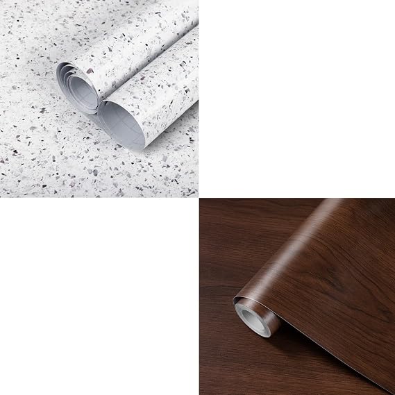 Decoroom Bundle with Peel and Stick Countertops 17.7''x118'' and Wood Contact Paper 17.7''x118''