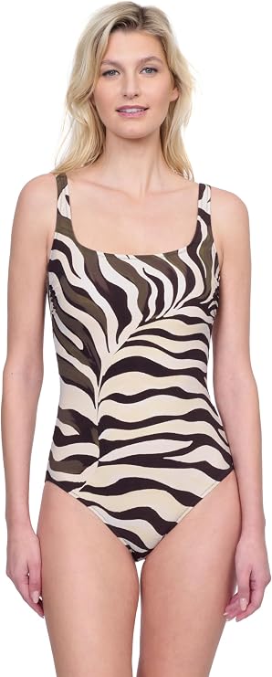 Gottex Widest Dreams Womens Animal Print Square Neck One Piece Swimsuit with Soft Cups Tummy Control Back Lining