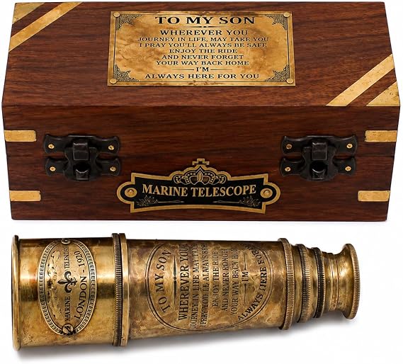 Handcrafted Brass Maritime Telescope with Wooden Box (Style 5)