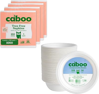 Caboo Napkins 4 Pack  Paper Bowls Bundle - Natural Bamboo Based Paper Products - Sustainable Alternative to Plastics and Papers for Home, Travel, and Personal Care